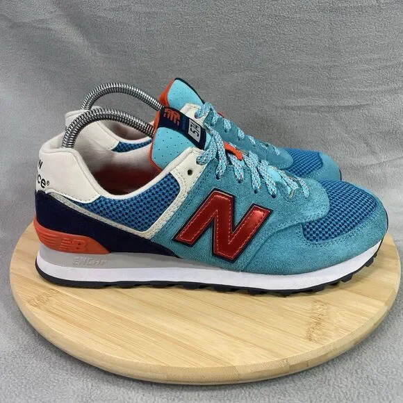 New Balance 574 Women’s Size US 10 B Blue Orange Shoe Sneaker Athletic WL574SMB - Picture 1 of 16